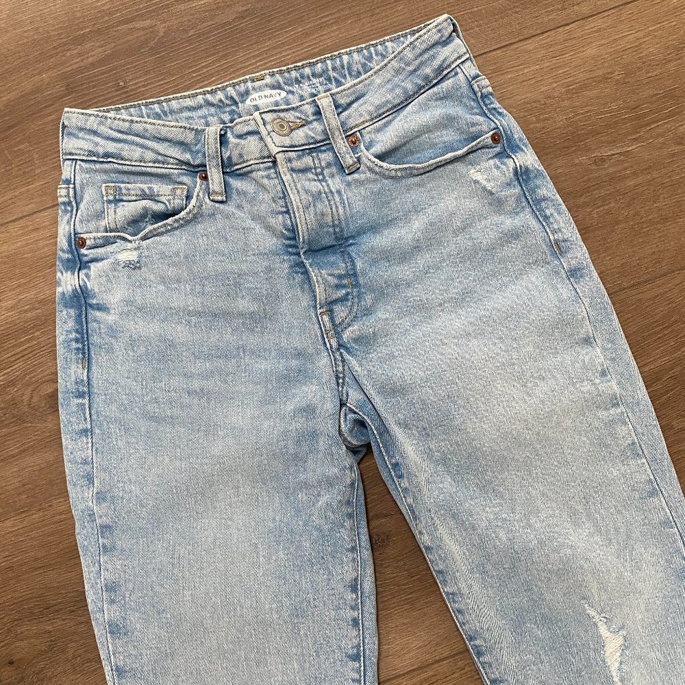 Old Navy OG Straight High Rise Jeans — Distressed, Raw Hem